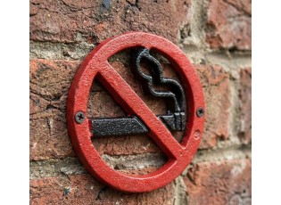 Červená nástěnná litinová cedulka nekouřit - Ø 12*1 cm