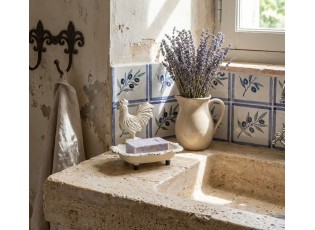 Béžová antik litinová mýdlenka s kohoutem - 16*12*14 cm