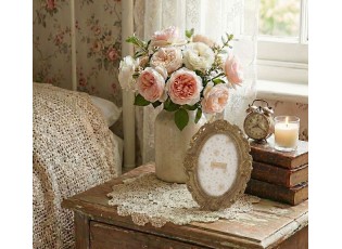 Zlatý antik oválný fotorámeček se zdobením - 16*2*21 cm / 10*15 cm