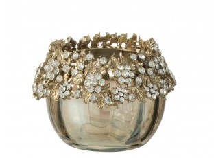 Zlatý svicen na čajovou svíčku se zdobením a kamínky Volve S - Ø 6,5*6,5 cm