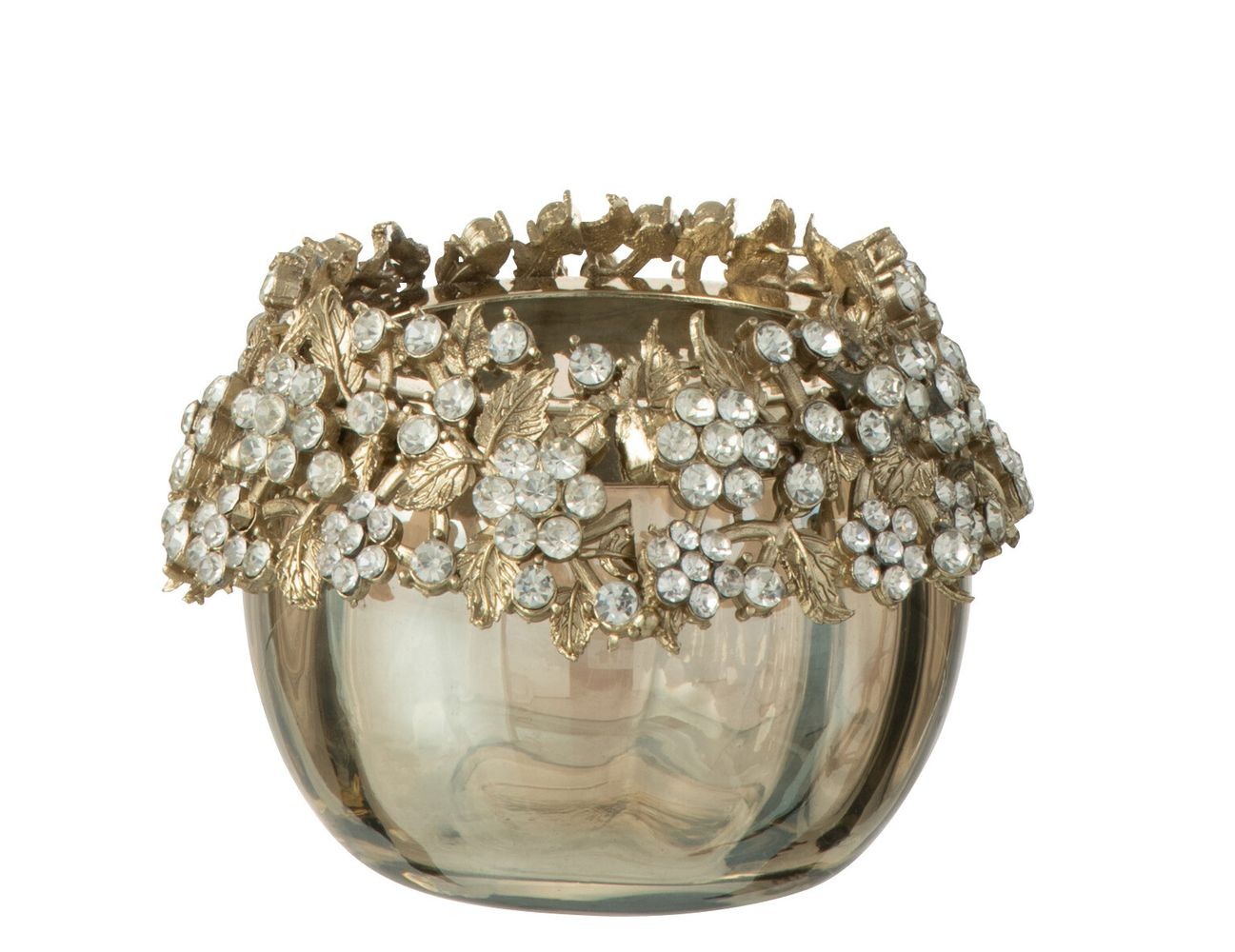 Zlatý svicen na čajovou svíčku se zdobením a kamínky Volve S - Ø  6,5*6,5 cm 36102