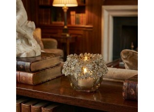 Zlatý svicen na čajovou svíčku se zdobením a kamínky Volve S - Ø 6,5*6,5 cm