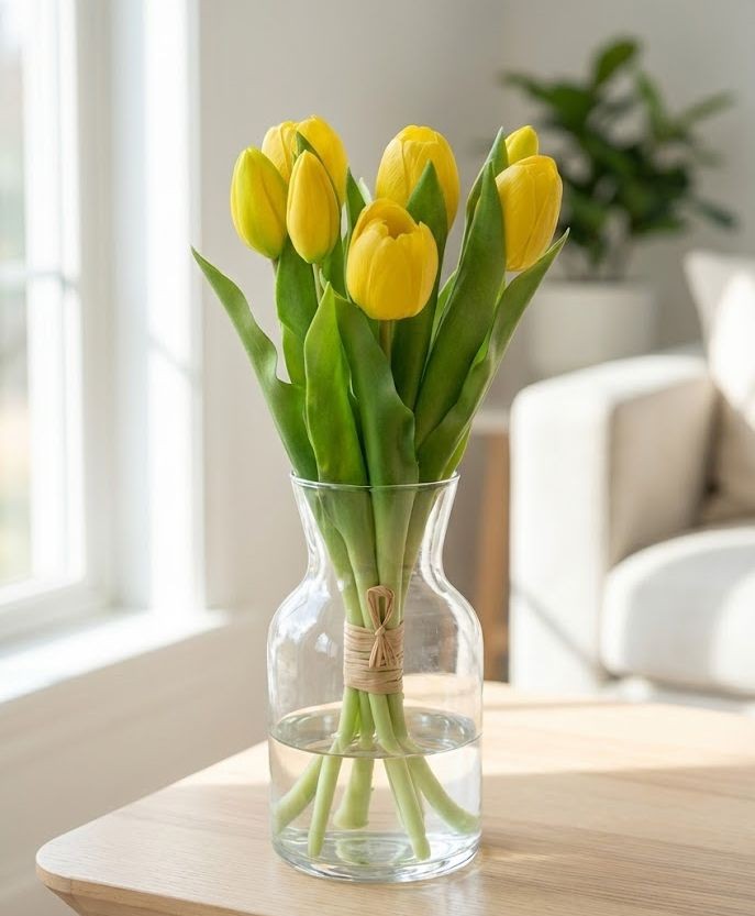 Kytice 7ks žlutých realistických tulipánů - 31cm