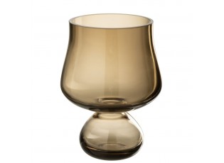 Taupe skleněná váza/ svícen na noze Goblier - Ø 15*20 cm