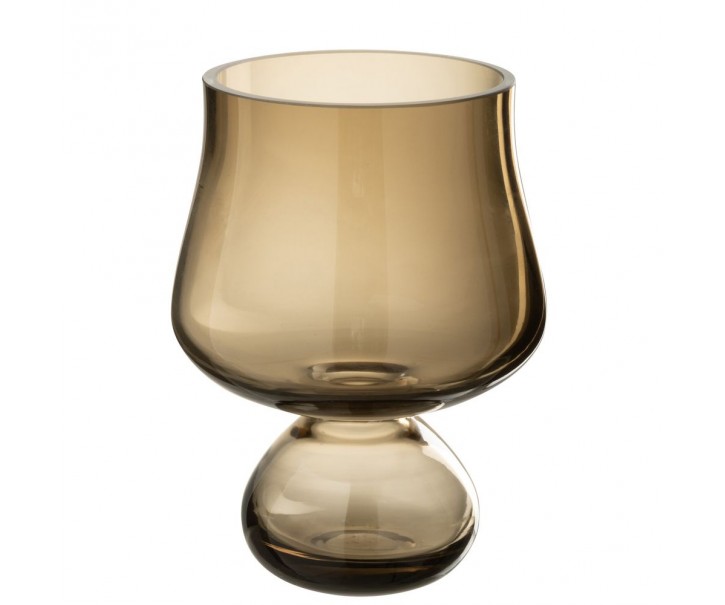 Taupe skleněná váza/ svícen na noze Goblier - Ø 15*20 cm J-Line by Jolipa