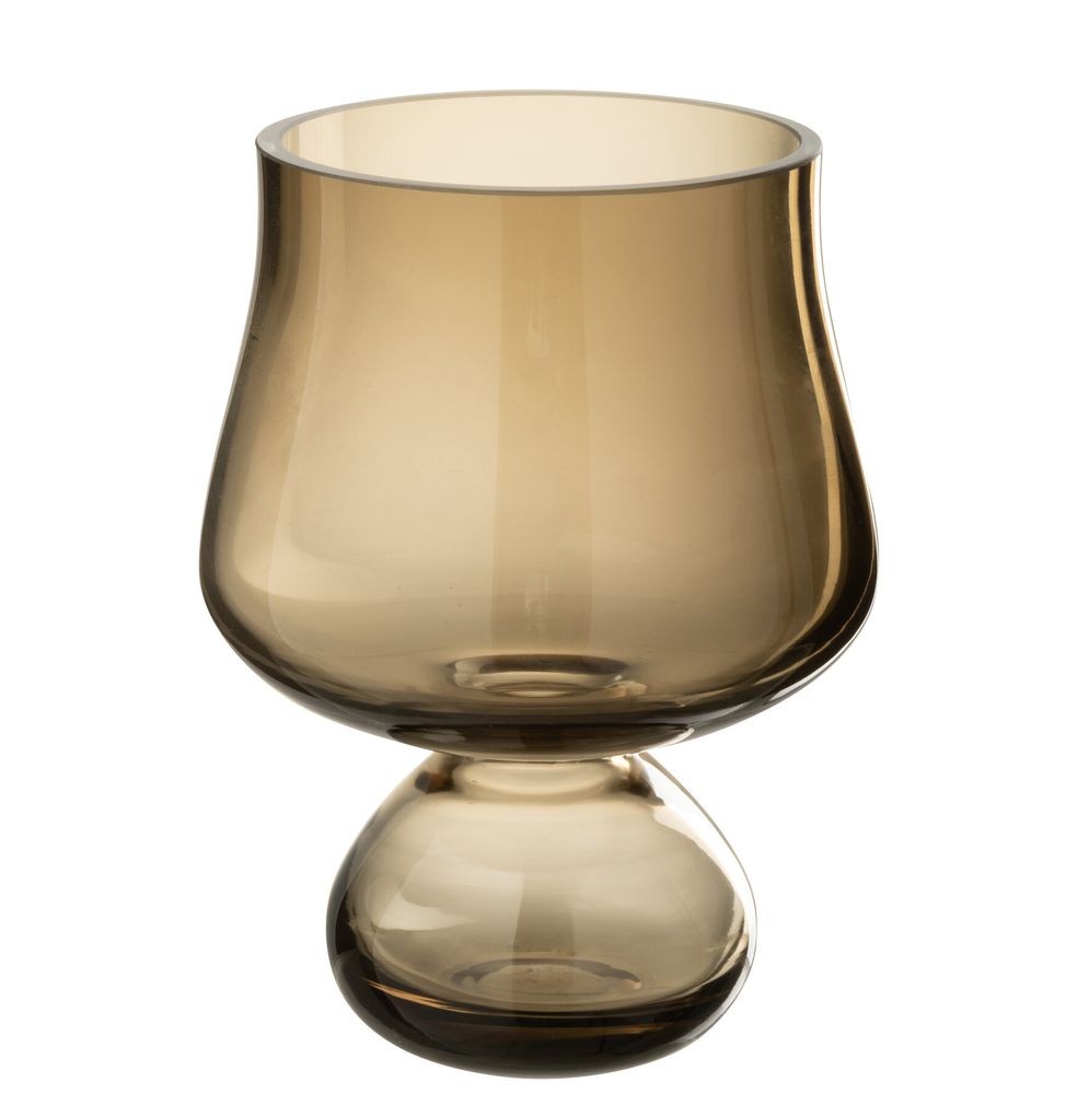 Hnědá skleněná váza/ svícen na noze Goblier - Ø 15*20 cm 58031