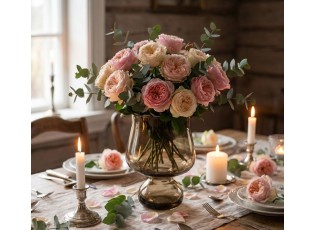 Taupe skleněná váza/ svícen na noze Goblier - Ø 15*20 cm