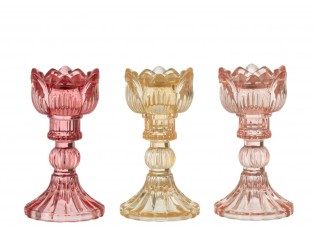 3ks růžový mix skleněný svícen tulipán Tulippo - Ø 8*15 cm