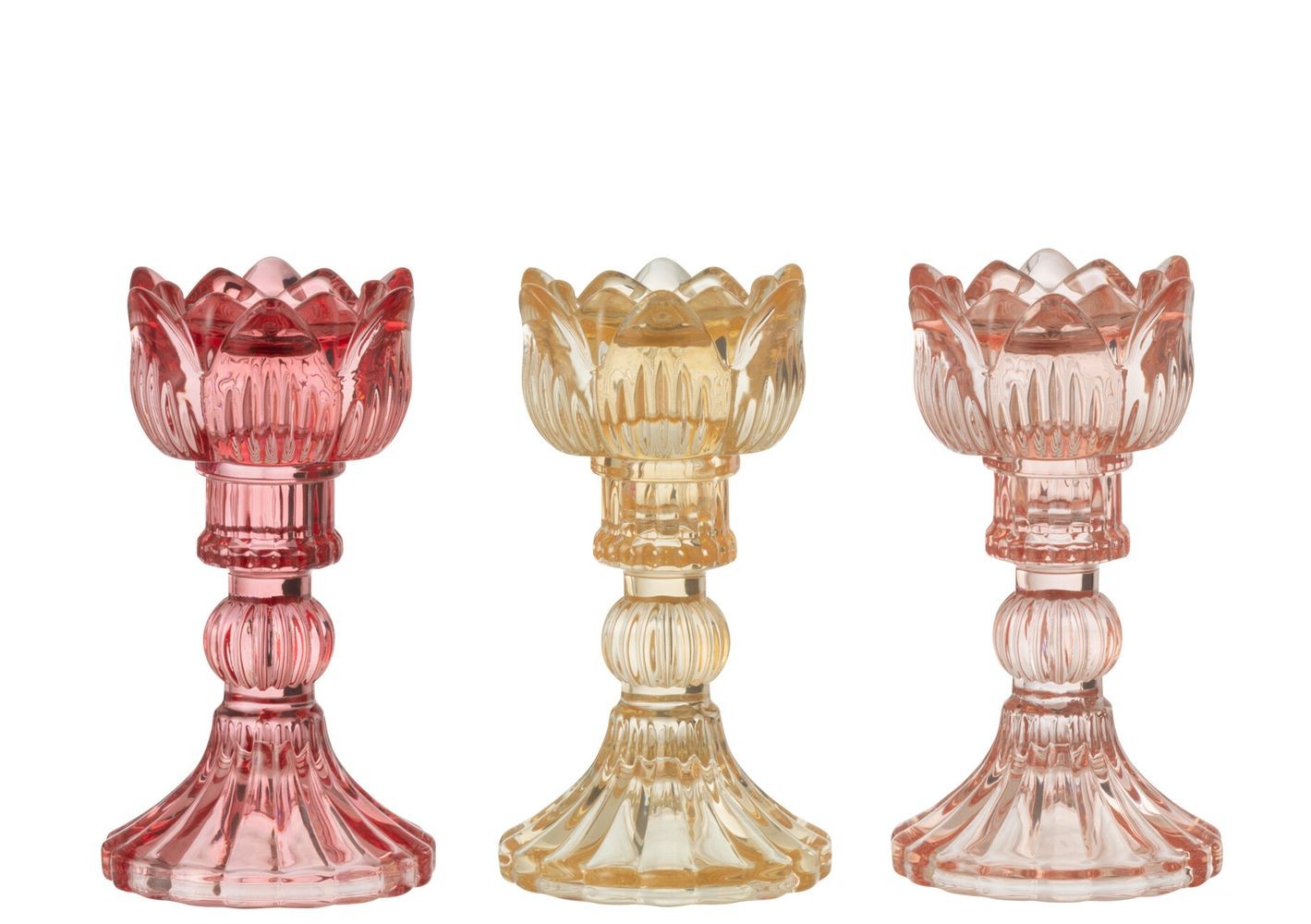 3ks růžový mix skleněný svícen tulipán Tulippo - Ø 8*15 cm