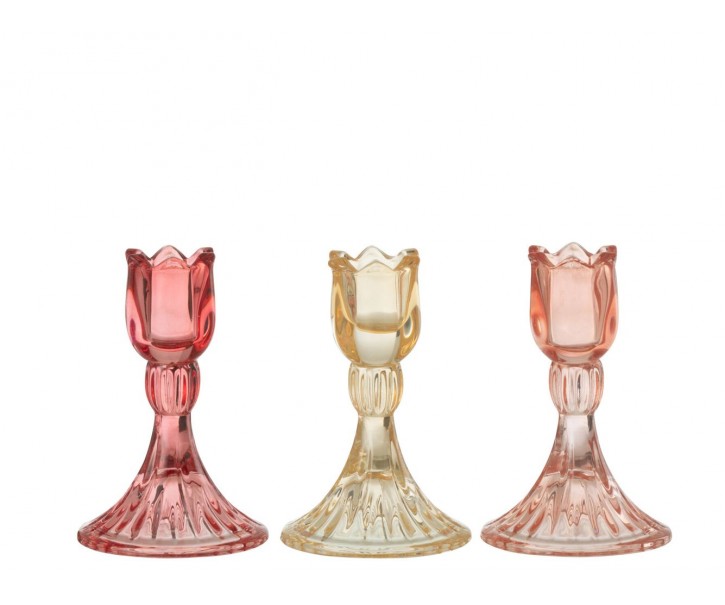 3ks růžový mix skleněný svícen tulipán Tulippo - Ø 8*12 cm J-Line by Jolipa