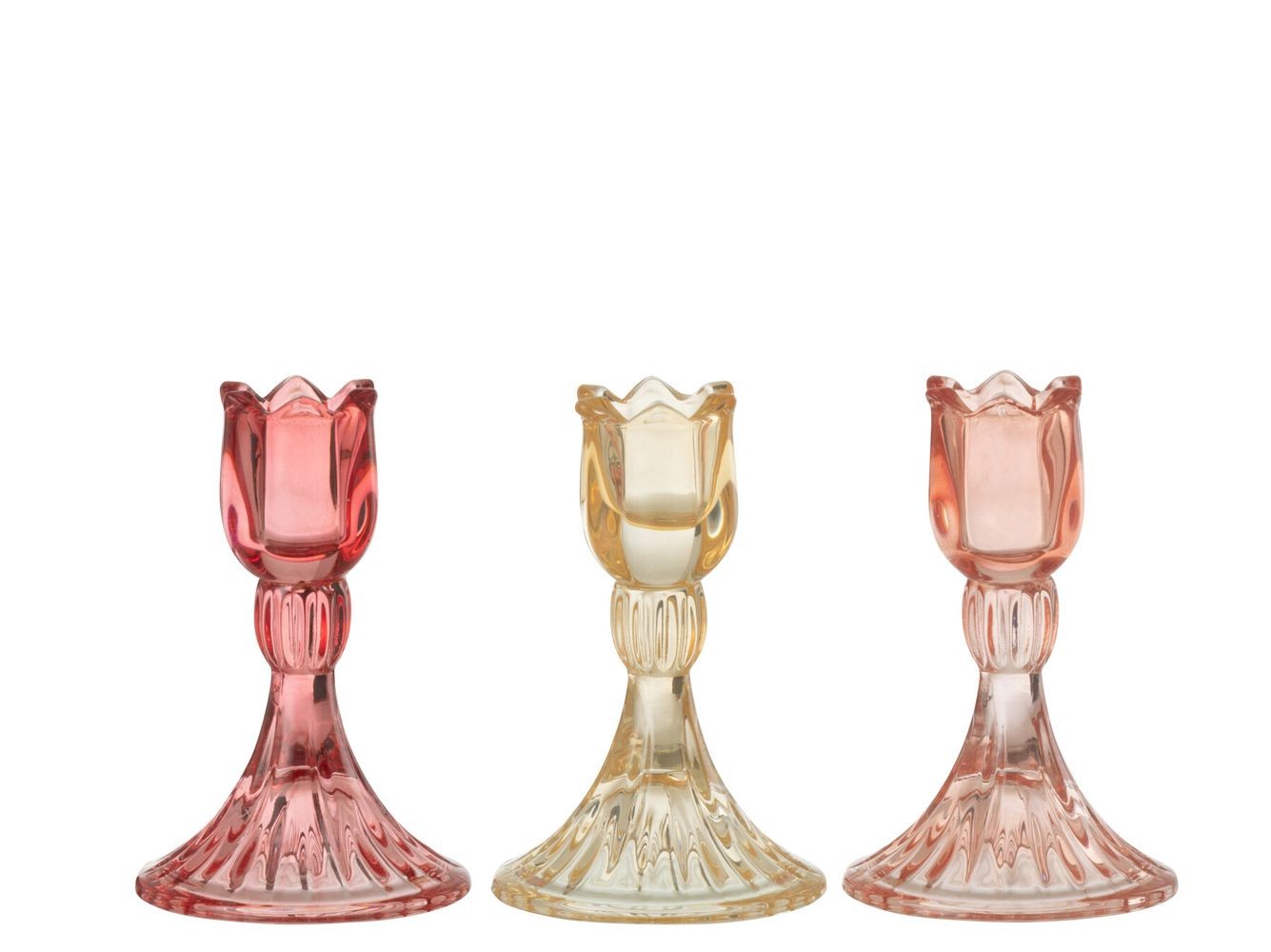 3ks růžový mix skleněný svícen tulipán Tulippo - Ø 8*12 cm