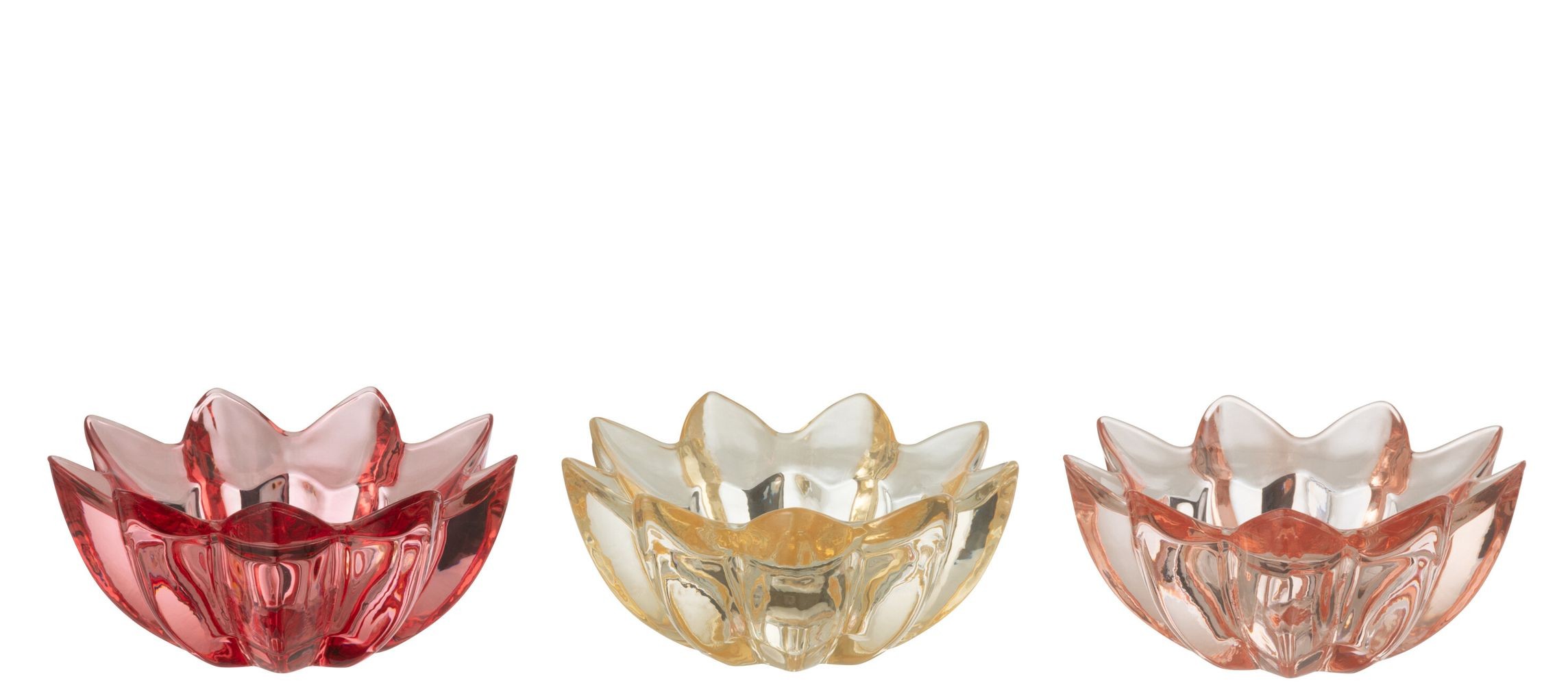 3ks růžový mix skleněný svícen na čajovku ve tvaru květu - Ø 10*5 cm 52324