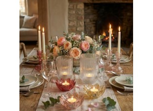 3ks růžový mix skleněný svícen na čajovku ve tvaru květu - Ø 10*5 cm