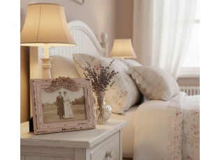 Růžový dřevěný fotorámeček s křídly - 24*3*19 cm / 13*18 cm