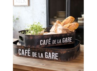 2ks granitový antik kovový podnos Café de La Gare - 52*36*9 cm