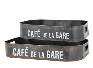 2ks granitový antik kovový podnos Café de La Gare - 52*36*9 cm