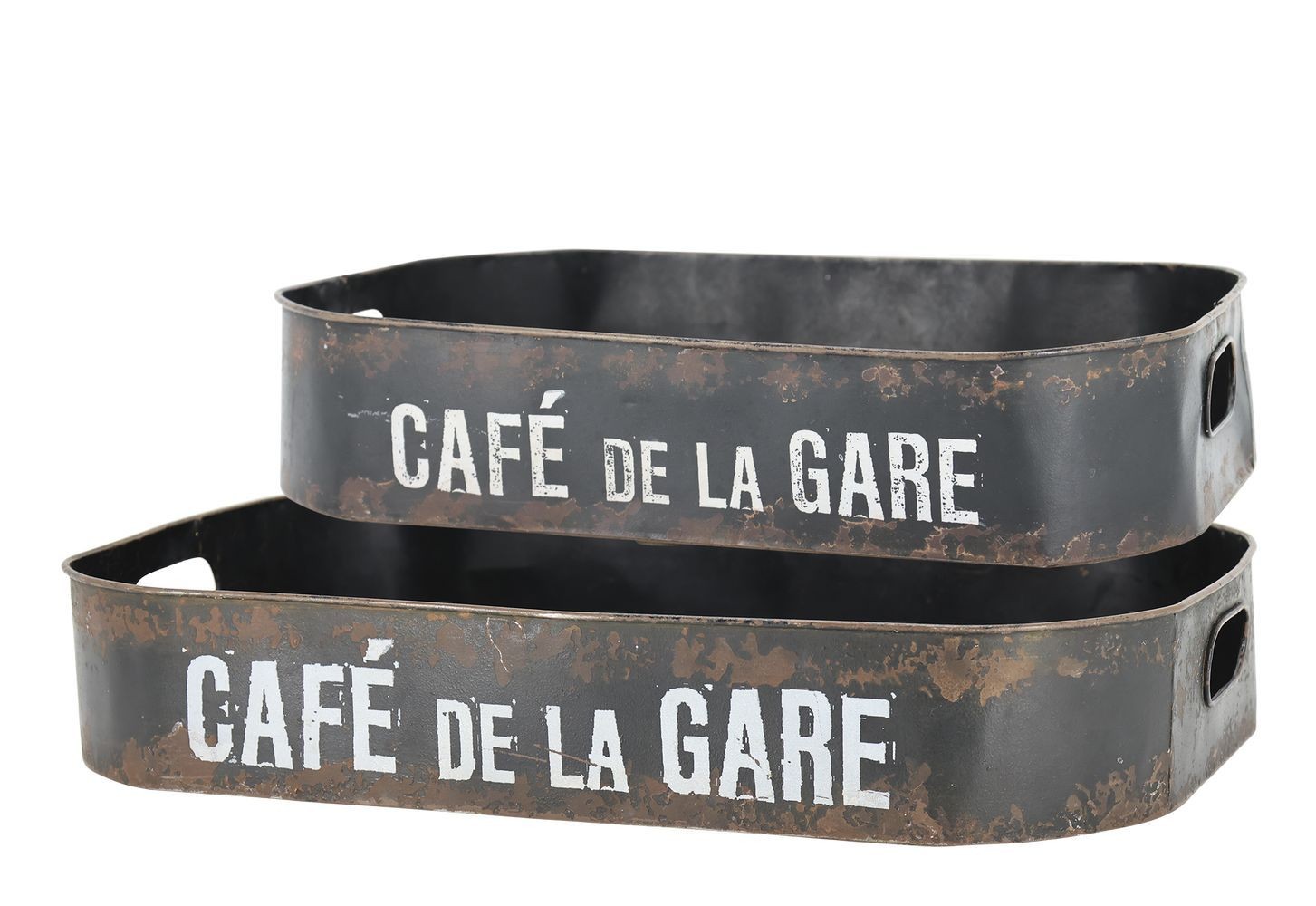 2ks granitový antik kovový podnos Café de La Gare - 52*36*9 cm