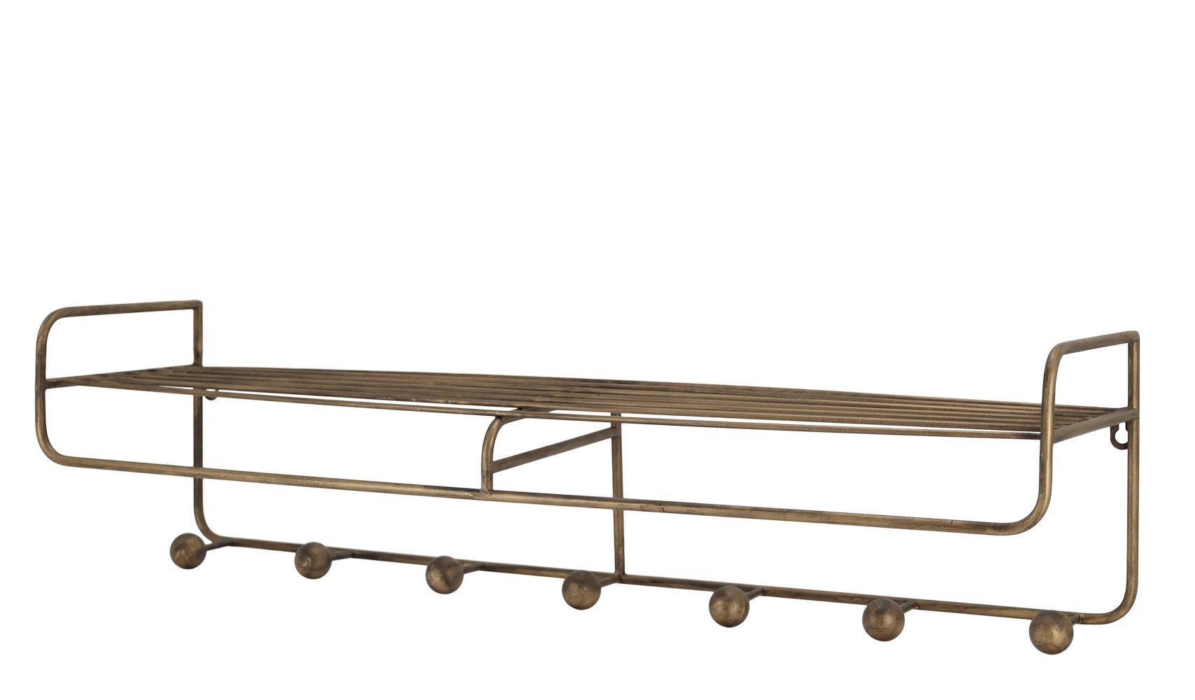 Mosazná antik nástěnná kovová polička s háčky Dianne - 80*20*21cm 41084213