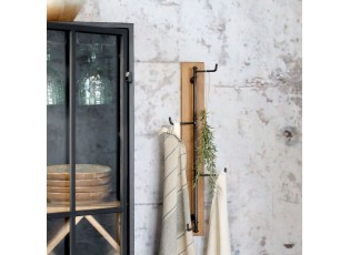 Nástěnný dřevěný věšák se 4mi kovovými háky Mondy - 15*15*50 cm