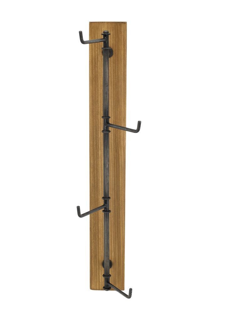 Nástěnný dřevěný věšák se 4mi kovovými háky Mondy - 15*15*50 cm