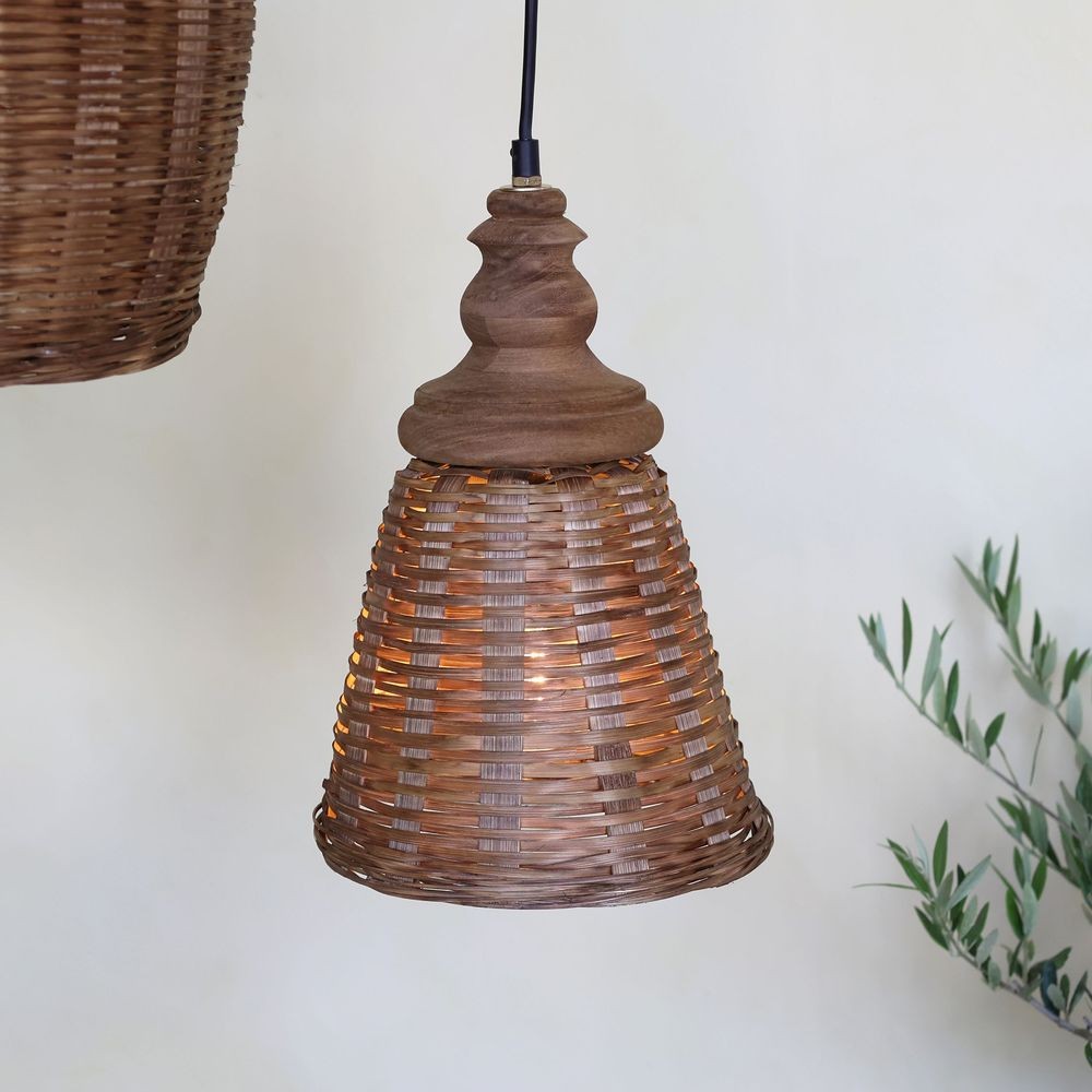 Přírodní antik závěsné světlo lampa z proutěného ratanu - Ø 22*32cm/ E27/ 25W