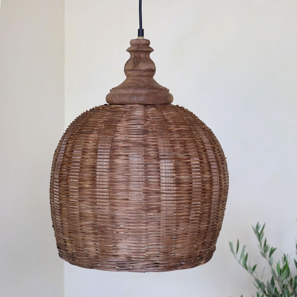 Přírodní antik závěsné světlo lampa z proutěného ratanu - Ø 34*52cm/ E27/ 25W