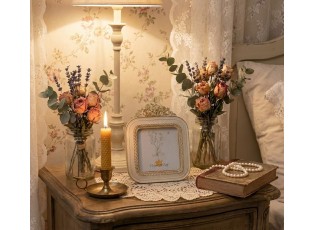 Béžový antik fotorámeček s květy - 11*2*13/ 9*9cm