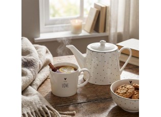 Bílá porcelánová miska se srdíčky Lovely Day - Ø 14*7 cm / 500 ml