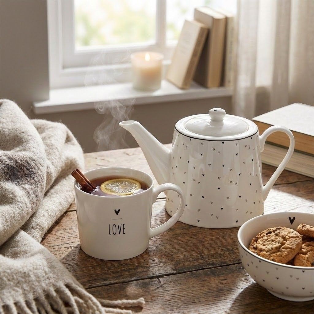 Bílá porcelánová miska se srdíčky Lovely Day - Ø 14*7 cm / 500 ml