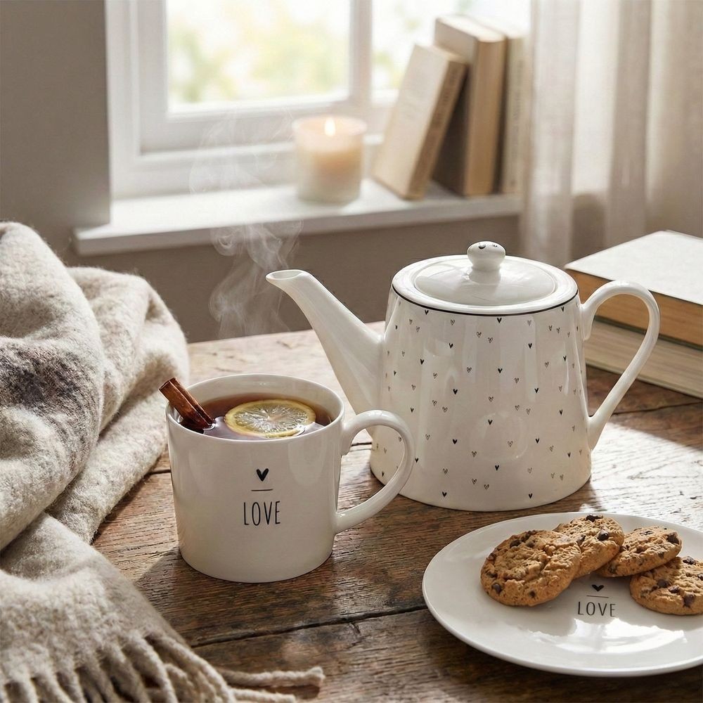 Bílý porcelánový dezertní talířek se srdíčkem Lovely Day - Ø 20*2 cm Clayre & Eef Bílý porcelánový dezertní talířek se srdíčkem Lovely Day - Ø 20*2 cm Clayre & Eef