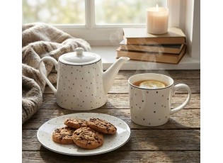 Bílý dezertní talířek se srdíčky Lovely Day - Ø 20*2 cm