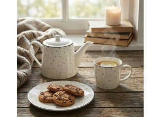 Bílá porcelánová konvička se srdíčky Lovely Day - 23*14*14 cm / 1000 ml