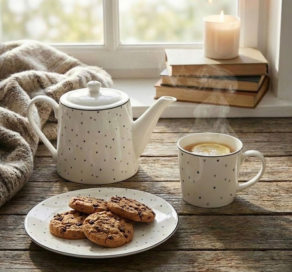 Bílá porcelánová konvička se srdíčky Lovely Day - 23*14*14 cm / 1000 ml