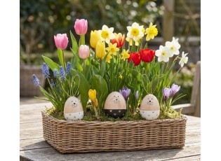 Bílo-hnědá dřevěná dekorativní figurka vejce králík - Ø 6*14 cm 