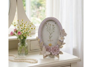 Purpurový oválný fotorámeček s květy - 16*3*20 cm / 10*15 cm