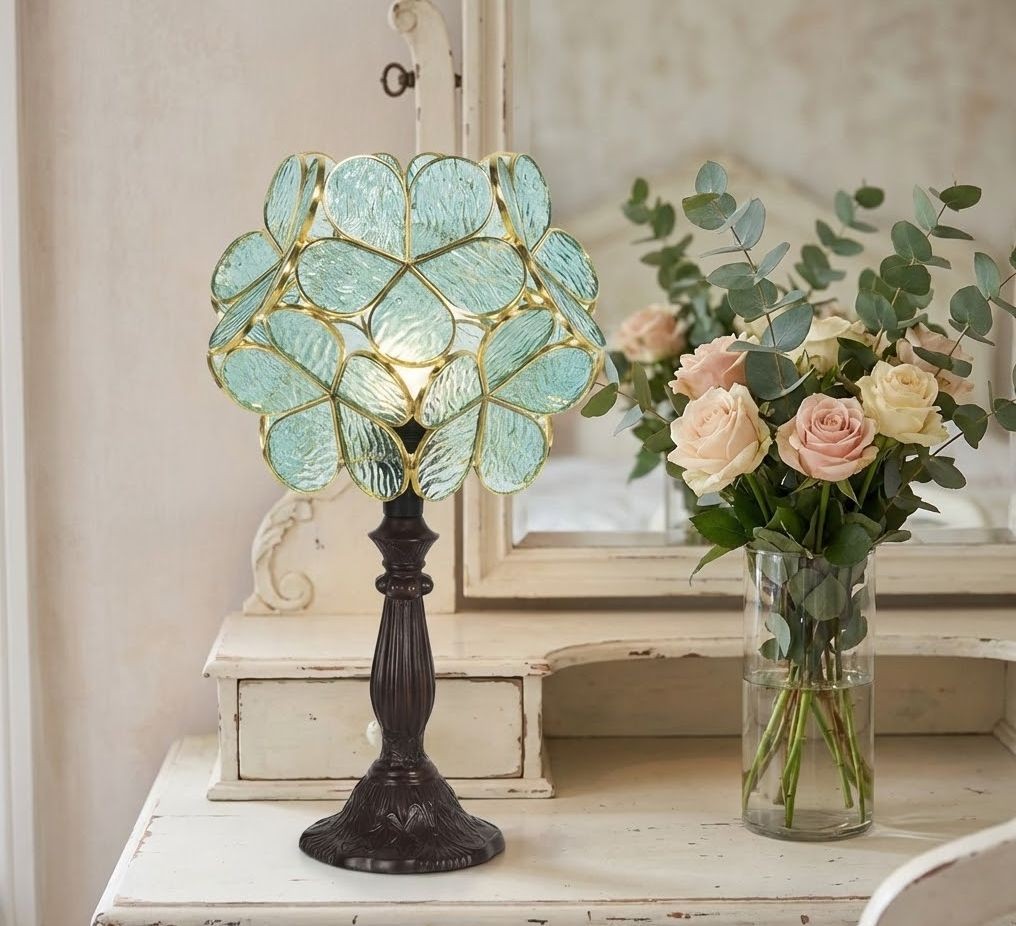 Modrá stolní lampa Tiffany Bloom - 21*21*38 cm Clayre & Eef Modrá stolní lampa Tiffany Bloom - 21*21*38 cm Clayre & Eef