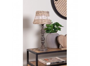 Ratanové stínidlo na lampu s bílým pruhem - Ø 23*16 cm / E27