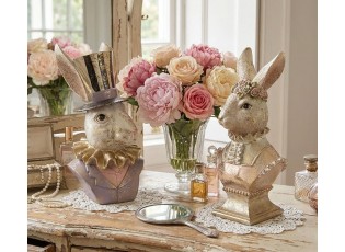 Dekorace busta králičice s čelenkou se zlatou patinou - 16*11*31 cm