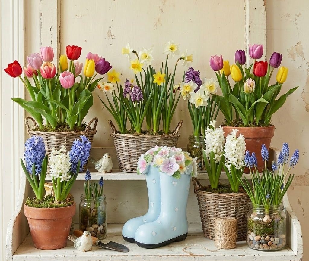 Dekorace modré puntíkaté holínky s květy - 20*18*26 cm Clayre & Eef Dekorace modré puntíkaté holínky s květy - 20*18*26 cm Clayre & Eef