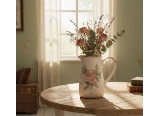 Béžový keramický džbán s květy Protea Eucalypt M - 17*12*18 cm