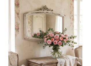 Nástěnné zrcadlo v dřevěném rámu s patinou a ornamenty- 72*4*55 cm