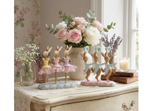 Dekorace tancující králíci s klobouky - 23*8*25 cm