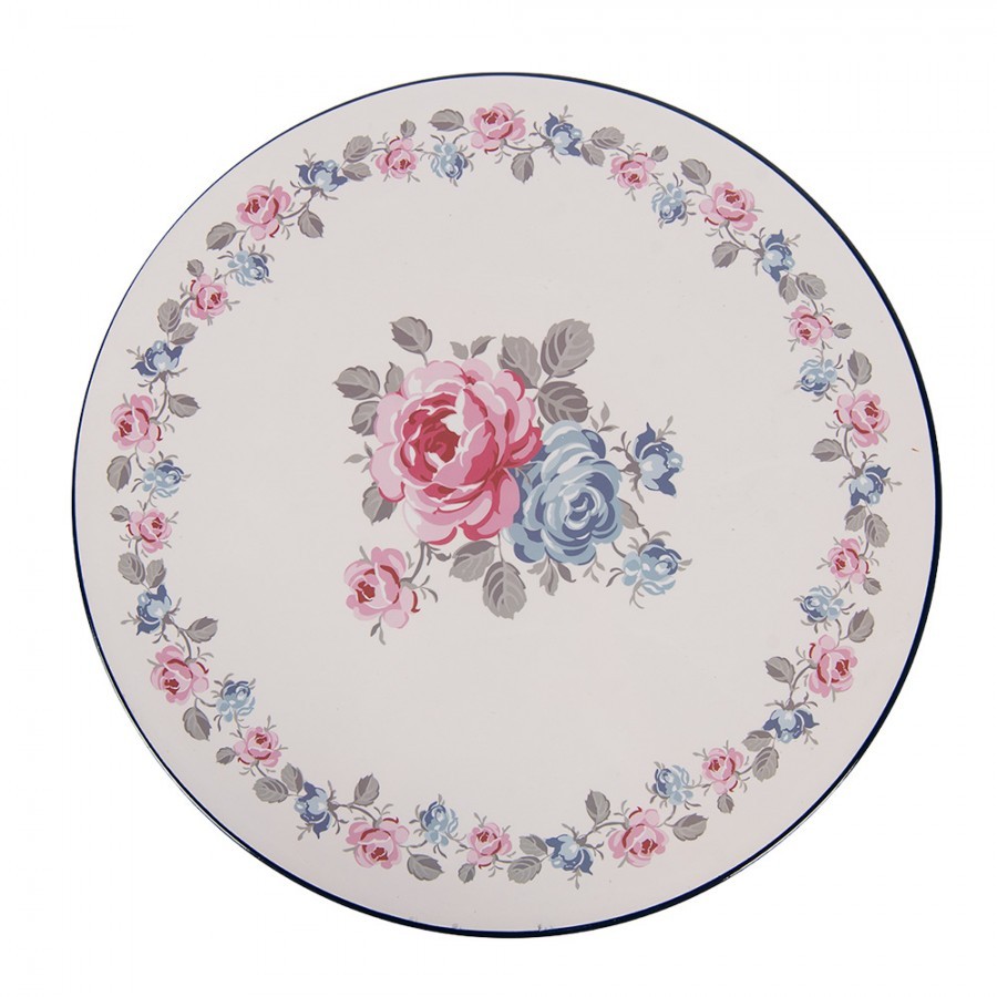 Béžový umělý dekorativní podnos na noze s růžemi Vintage Rose - Ø 29*10 cm
