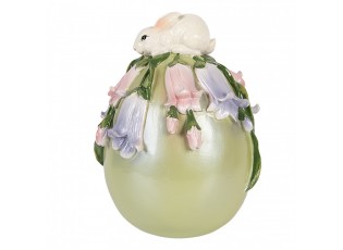 Dekorace zelené vajíčko zdobené květy a králíčkem - Ø 14*17 cm