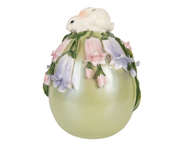 Dekorace zelené vajíčko zdobené květy a králíčkem - Ø 14*17 cm Clayre & Eef