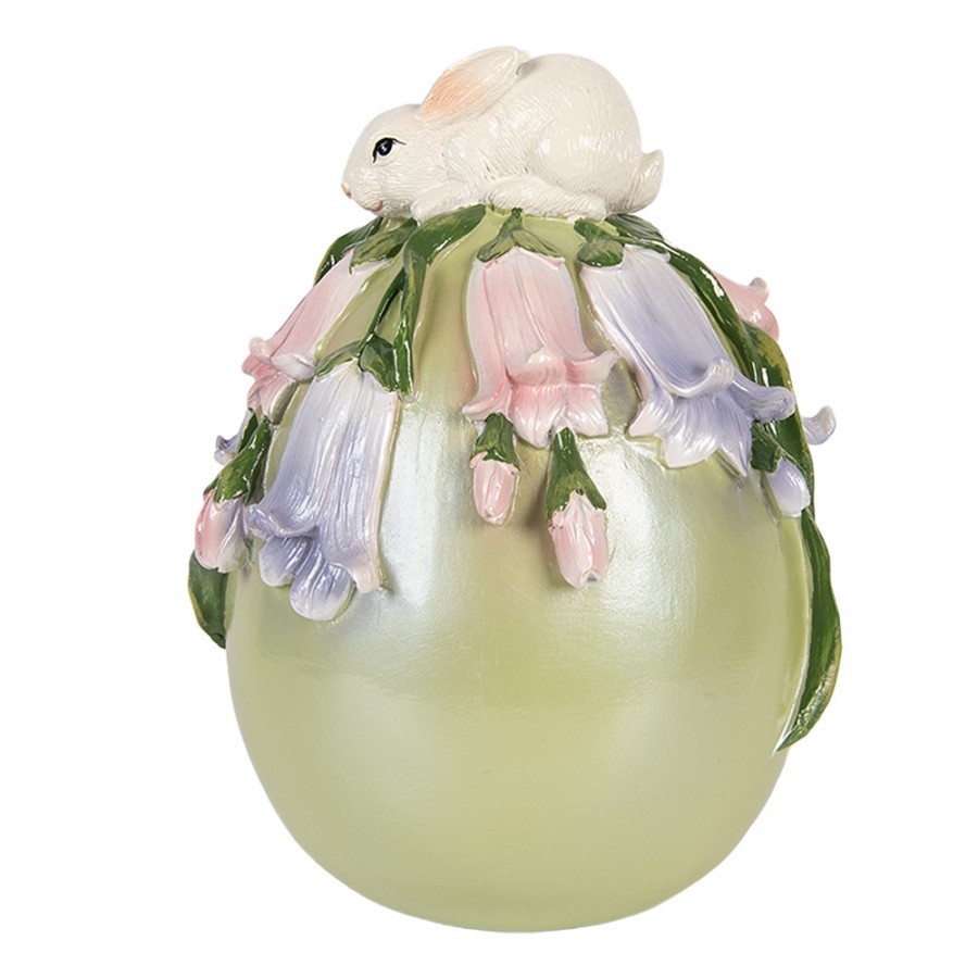 Dekorace zelené vajíčko zdobené květy a králíčkem - Ø 14*17 cm 6PR6104