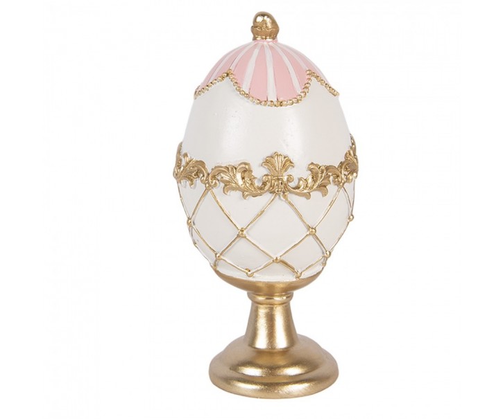 Bílo-zlaté zdobené vajíčko na podstavci - Ø 8*15 cm Clayre & Eef