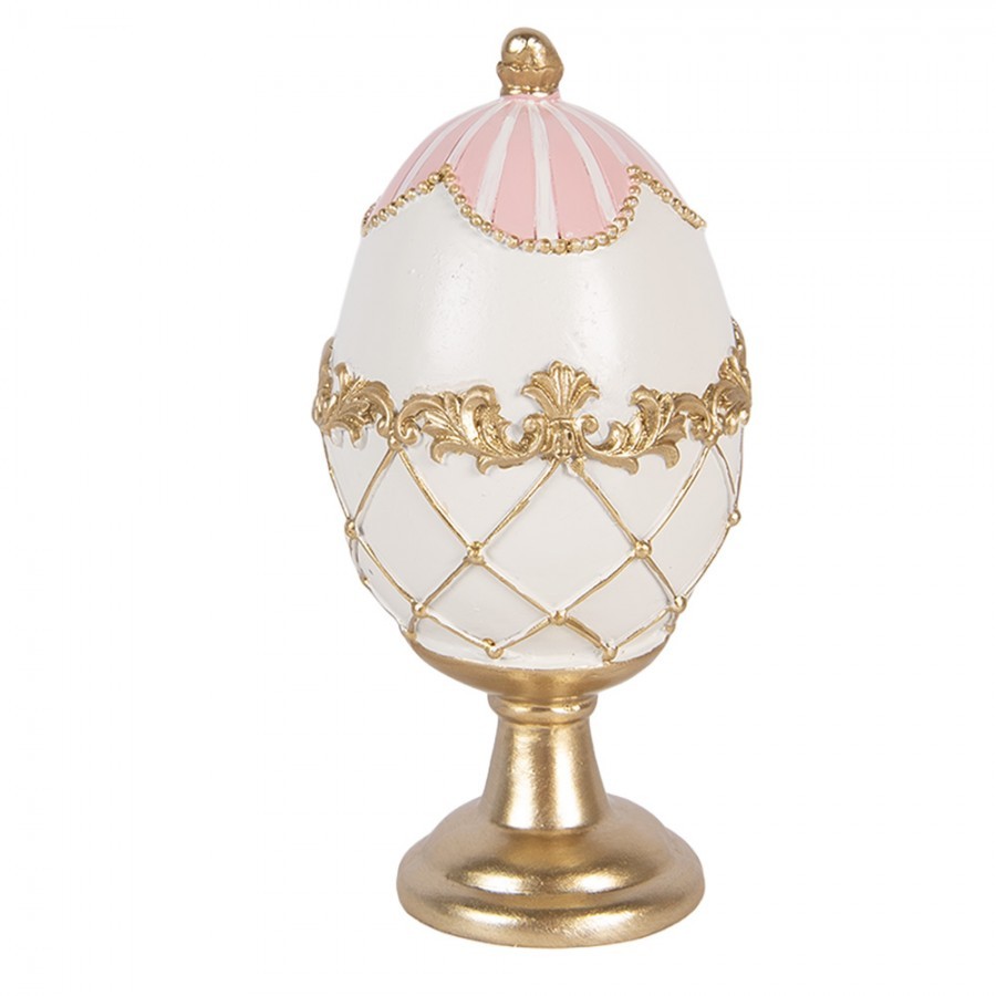 Bílo-zlaté zdobené vajíčko na podstavci - Ø 8*15 cm 6PR6103