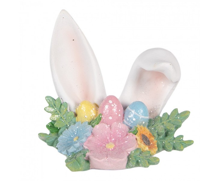 Velikonoční dekorace králičí uši s květy a vajíčky - 12*9*11 cm Clayre & Eef