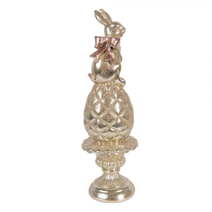 Zlatá antik dekorace králík na vajíčku na podstavci - Ø 8*28 cm 6PR6066